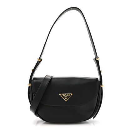 Prada Soft Calfskin Triangle Arque Flap Shoulder Bag Black 1 of 10