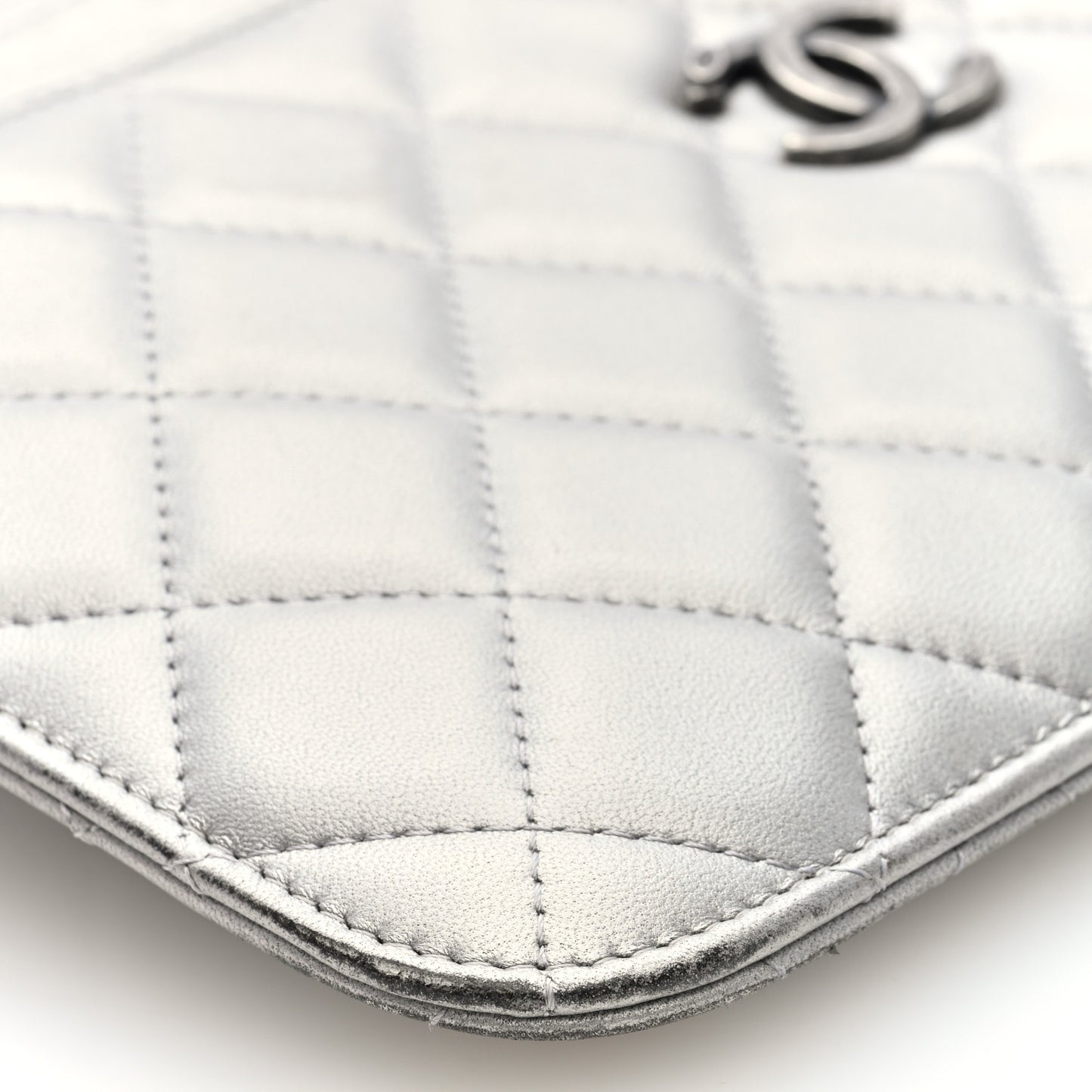 Metallic Lambskin Quilted Clutch With Chain Silver