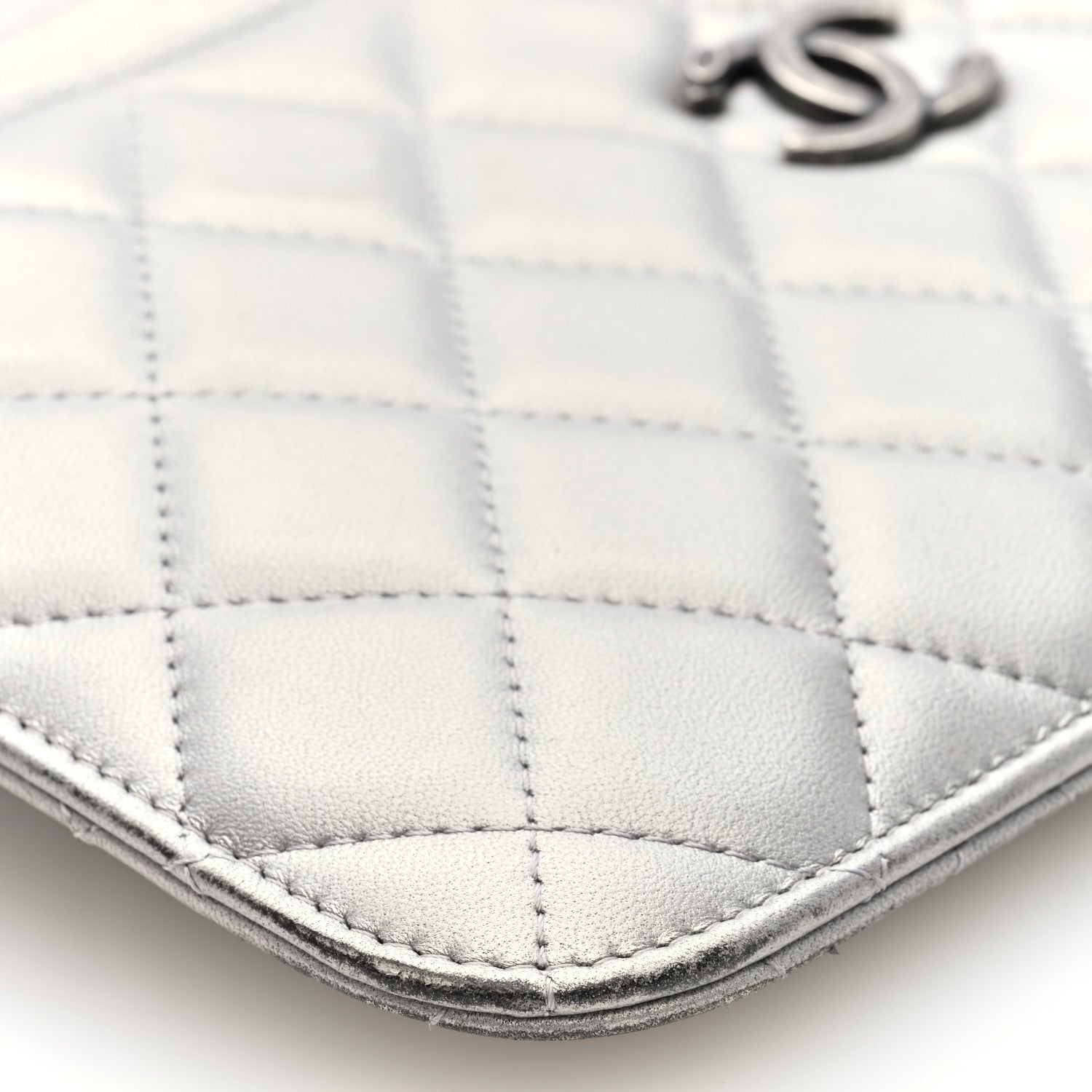 Chanel Metallic Lambskin Quilted Clutch With Chain Silver 10 of 14