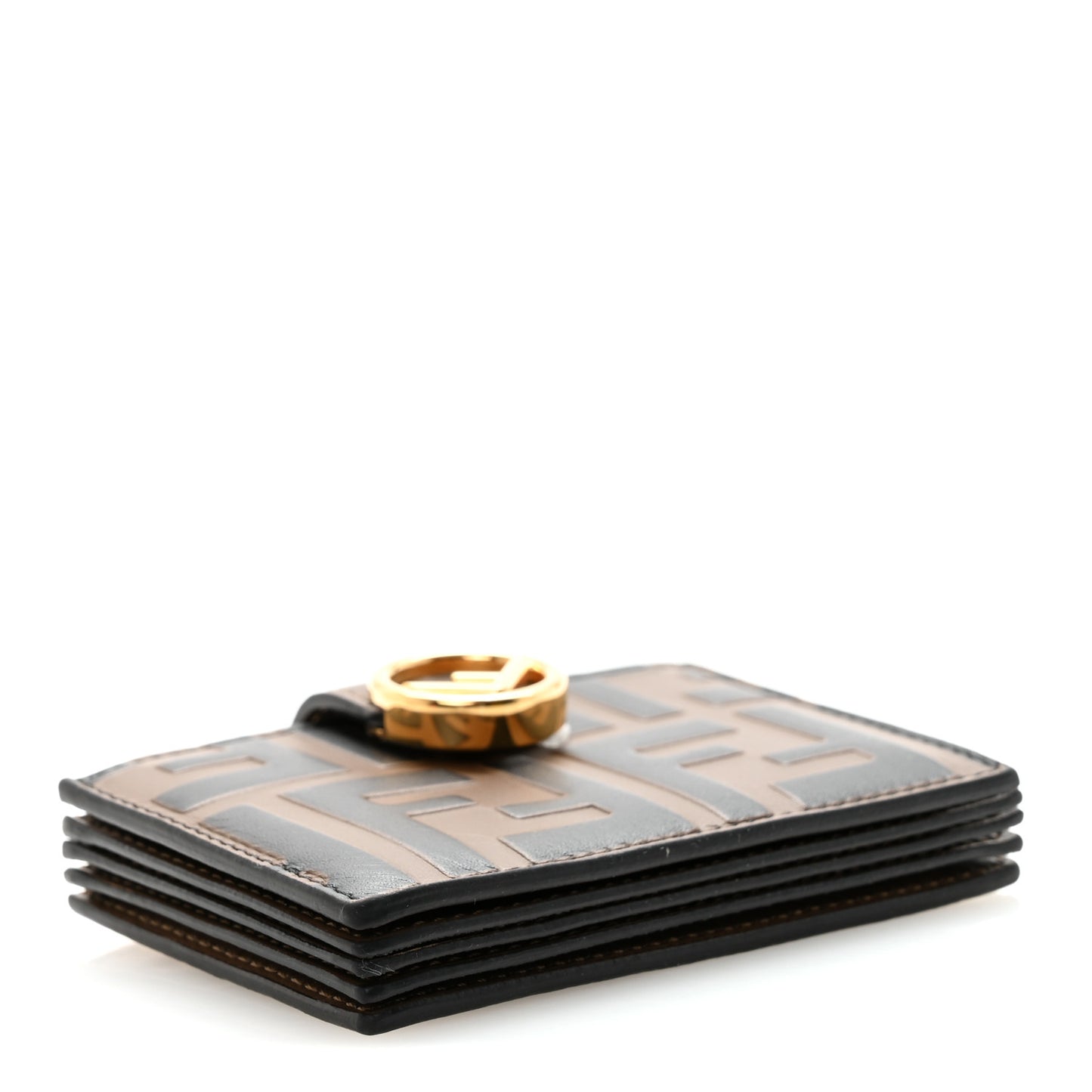 Vitello Liberty F is Fendi Bi-Color FF 1974 Embossed Gusseted Card Holder Maya Black
