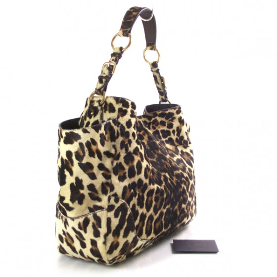 Calf Hair Leopard Print Shoulder Bag Avorio