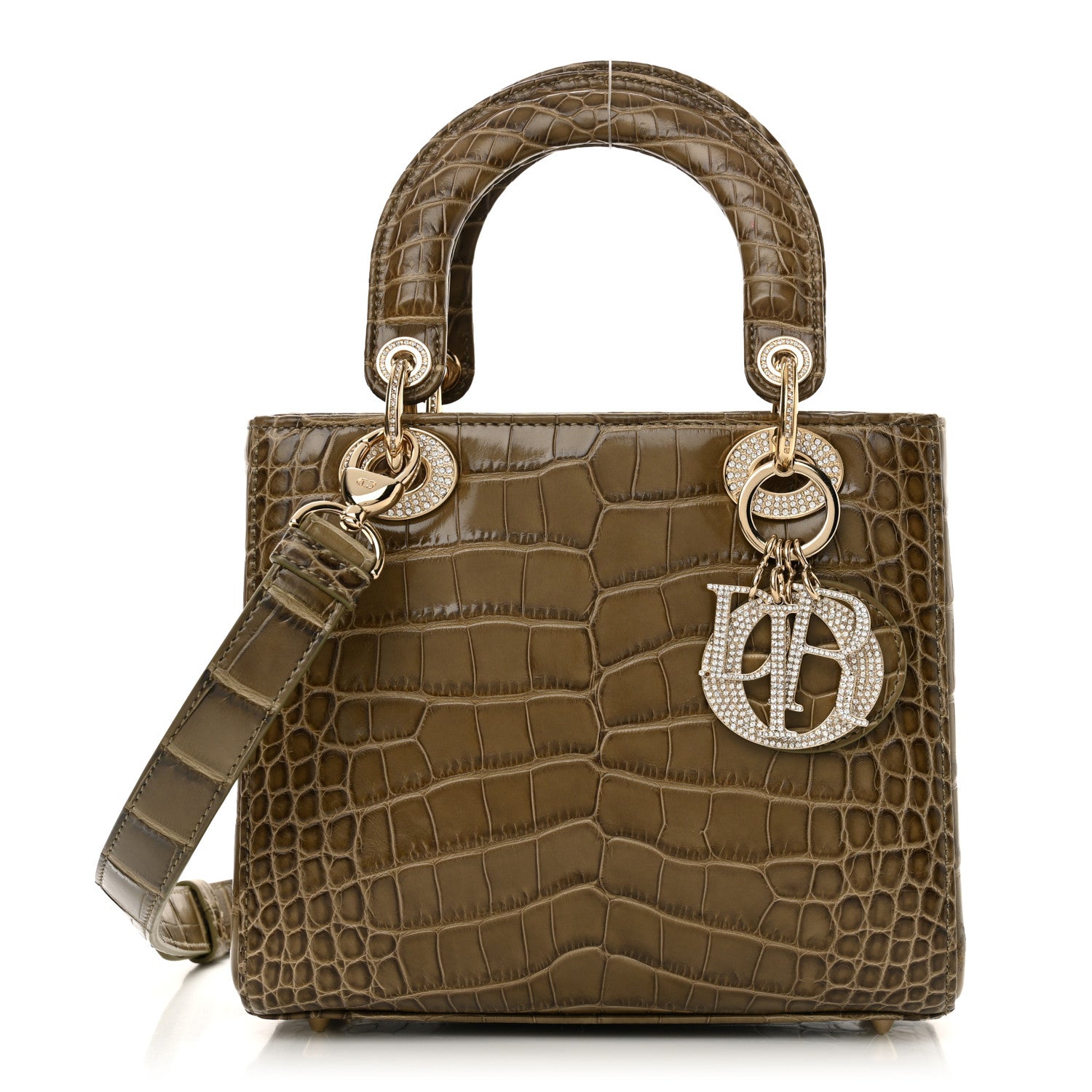 Christian Dior Alligator Swarovski Crystal Small Lady Dior Green 1 of 16
