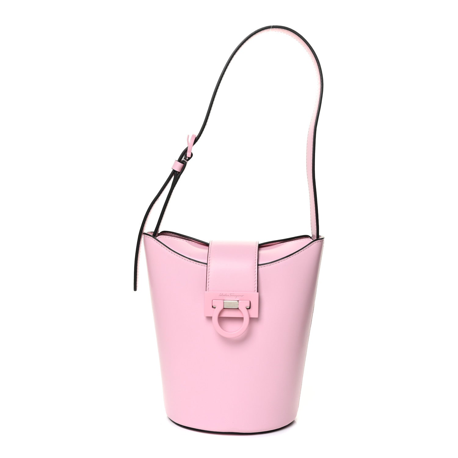 Salvatore Ferragamo Calfskin Small Trifolio Bucket Shoulder Bag Cheerleader Pink 1 of 16