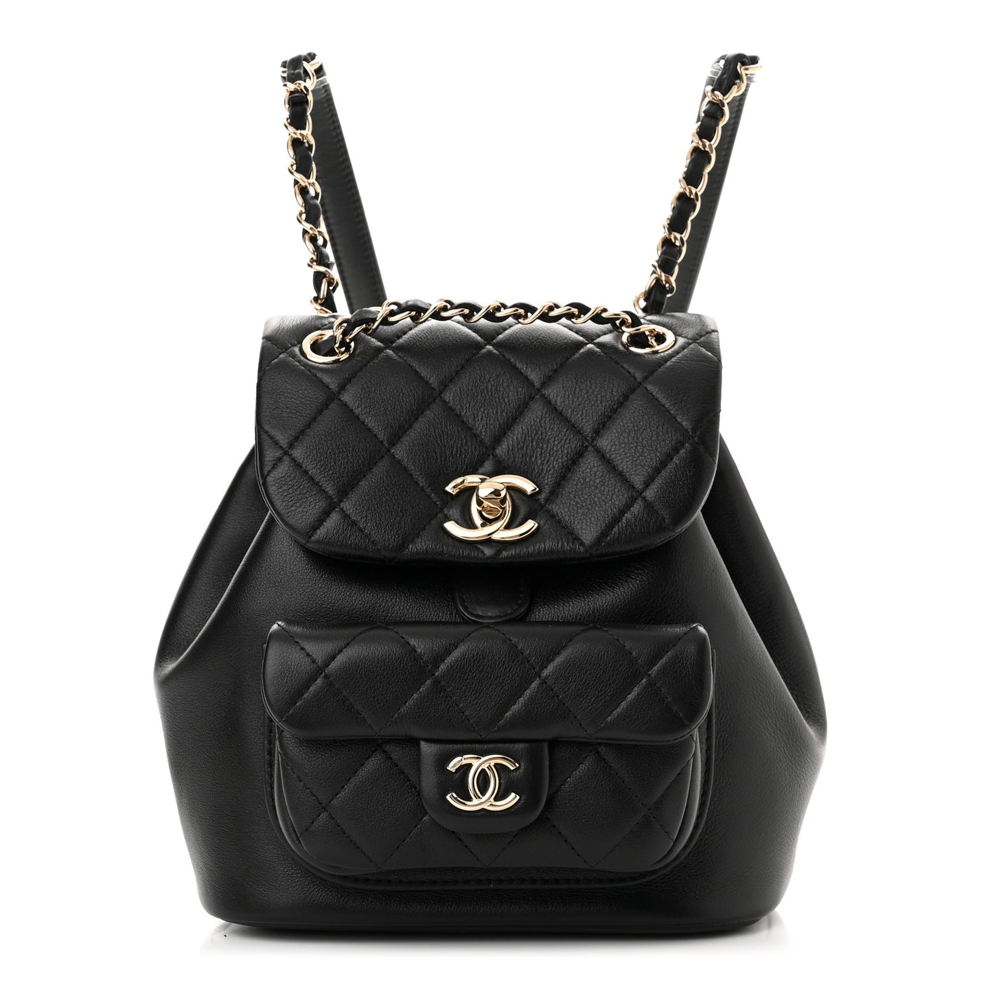 Lambskin Quilted Small Duma Drawstring Backpack Black
