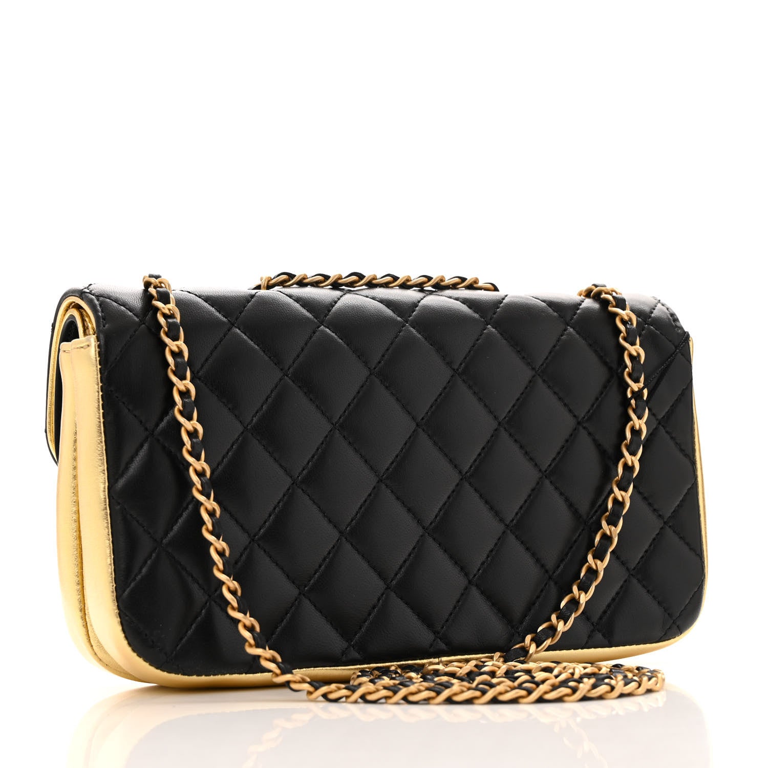 Chanel Lambskin Metallic Quilted Small CC Chic Double Flap Black Gold 3 of 13