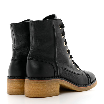 Chanel Calfskin Lace Up Combat Boots 37.5 Black 4 of 9