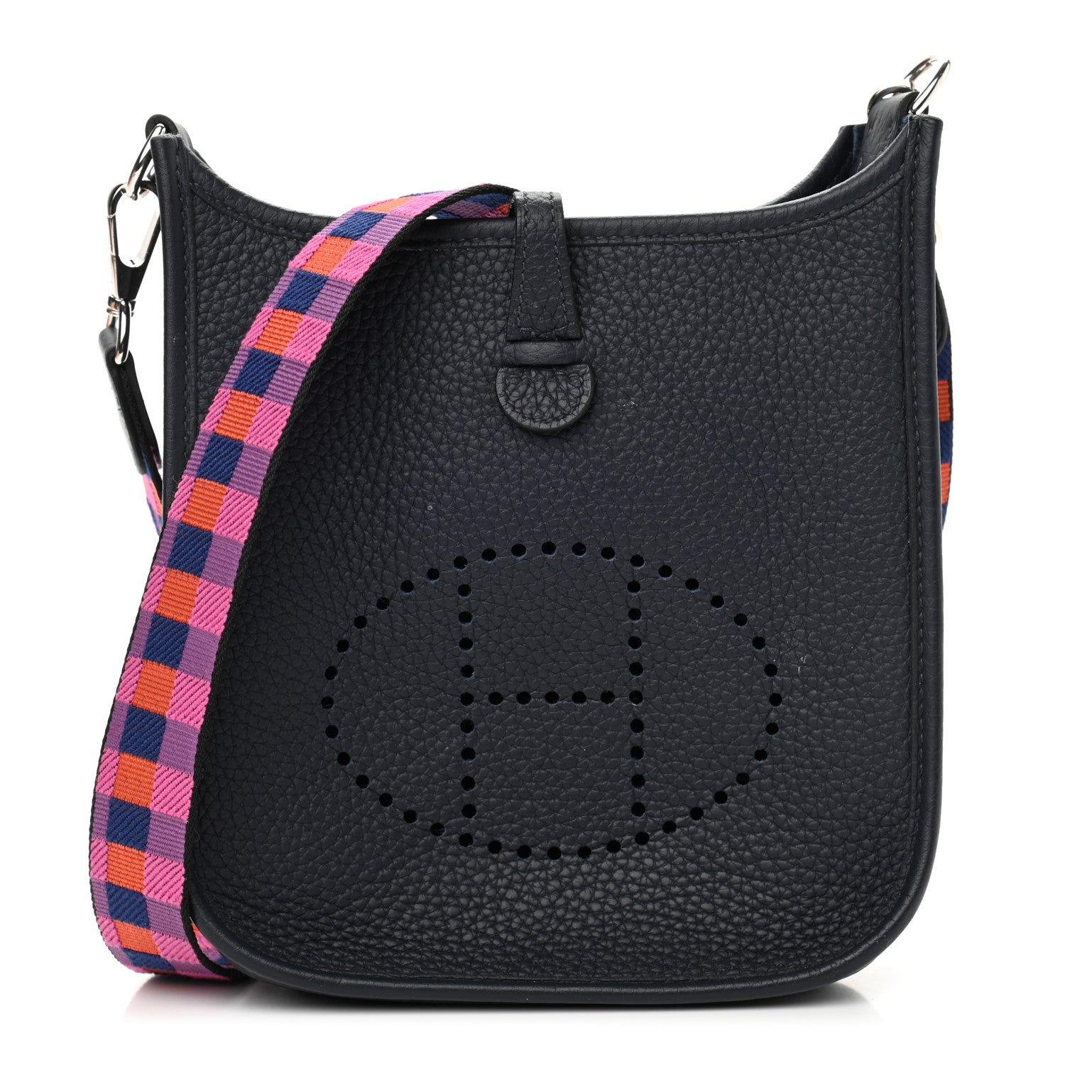 Hermes Taurillon Clemence Amazone Maxi Quadrille Evelyne TPM Bleu Nuit Bleu Saphir Anemone Capucine 1 of 13