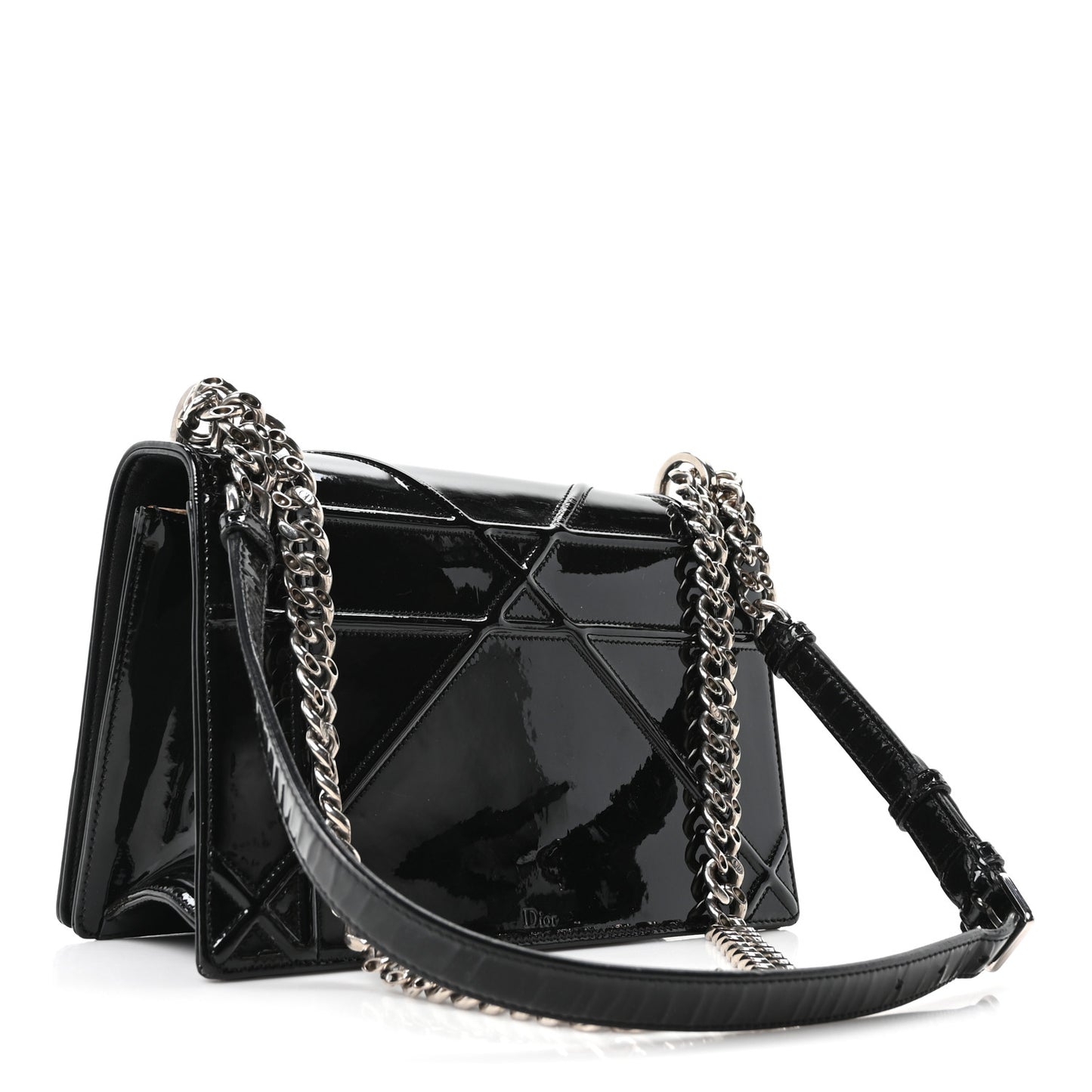 Patent Medium Diorama Flap Bag Black