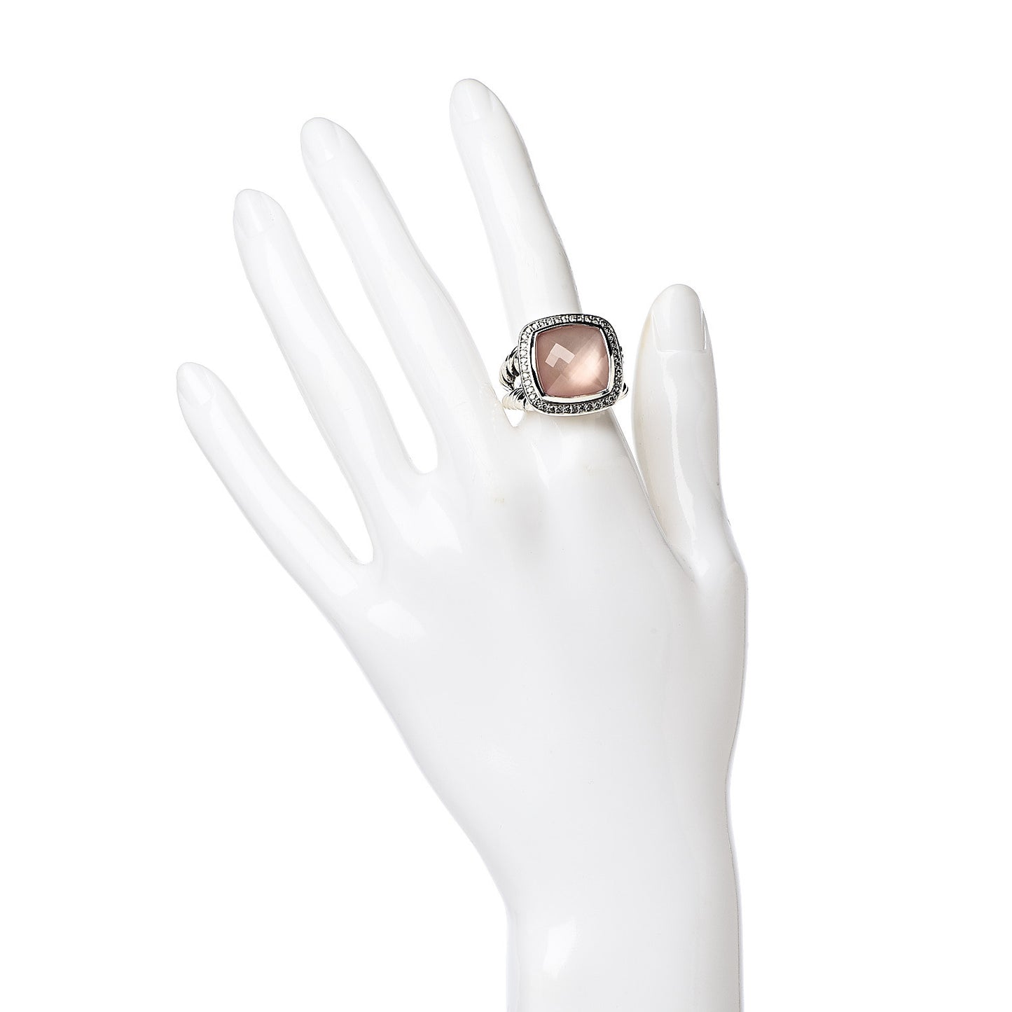 Sterling Silver Diamond Rose Quartz 14mm Albion Ring 54 7