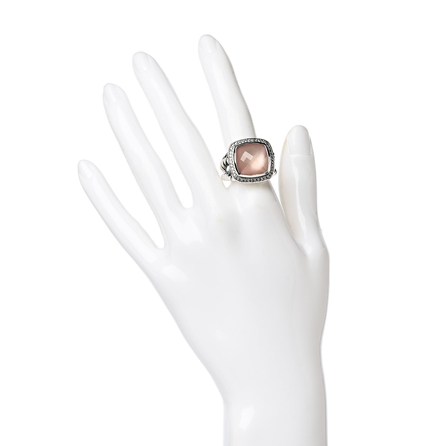 David Yurman Sterling Silver Diamond Rose Quartz 14mm Albion Ring 54 7 2 of 5