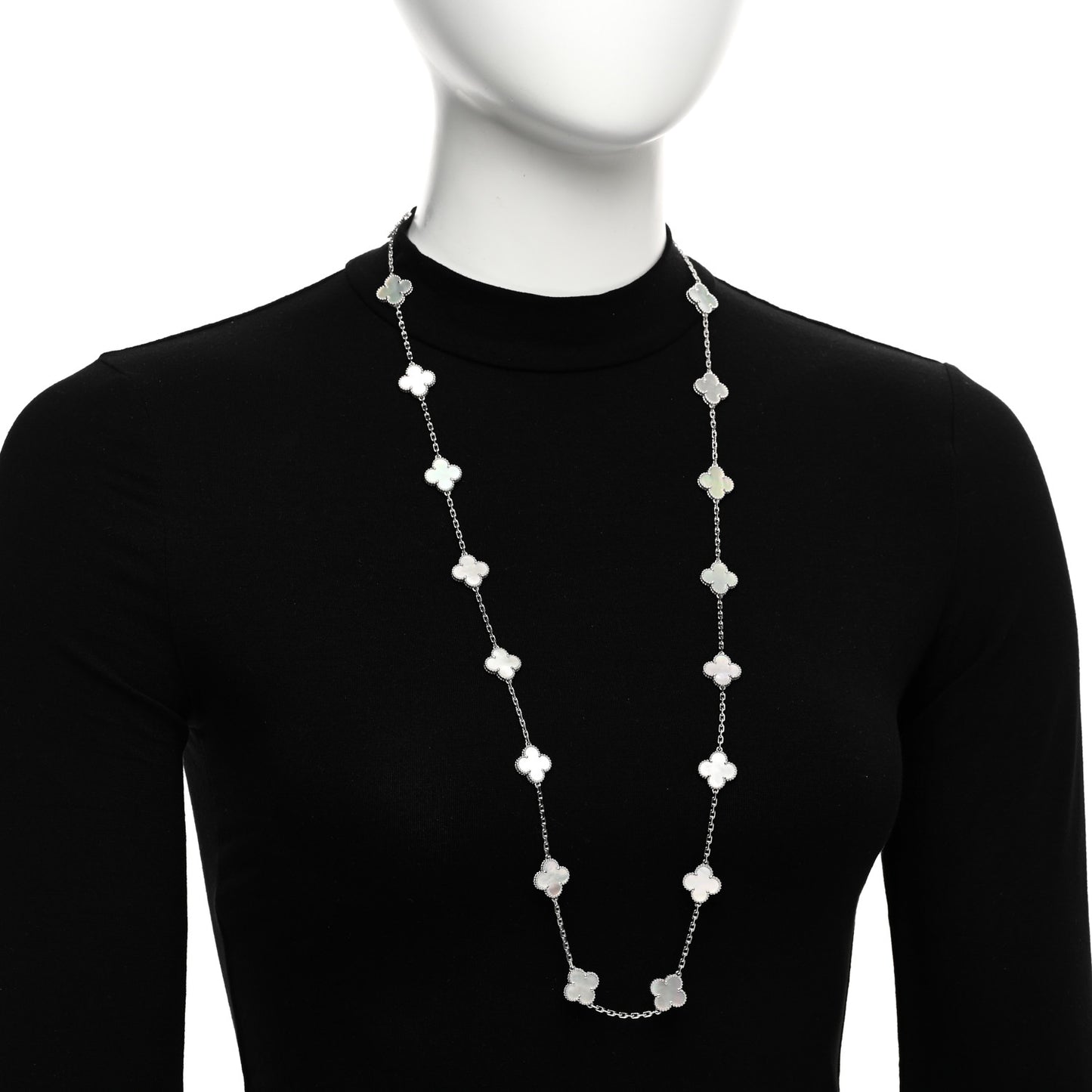 18K White Gold Mother of Pearl 20 Motifs Vintage Alhambra Necklace