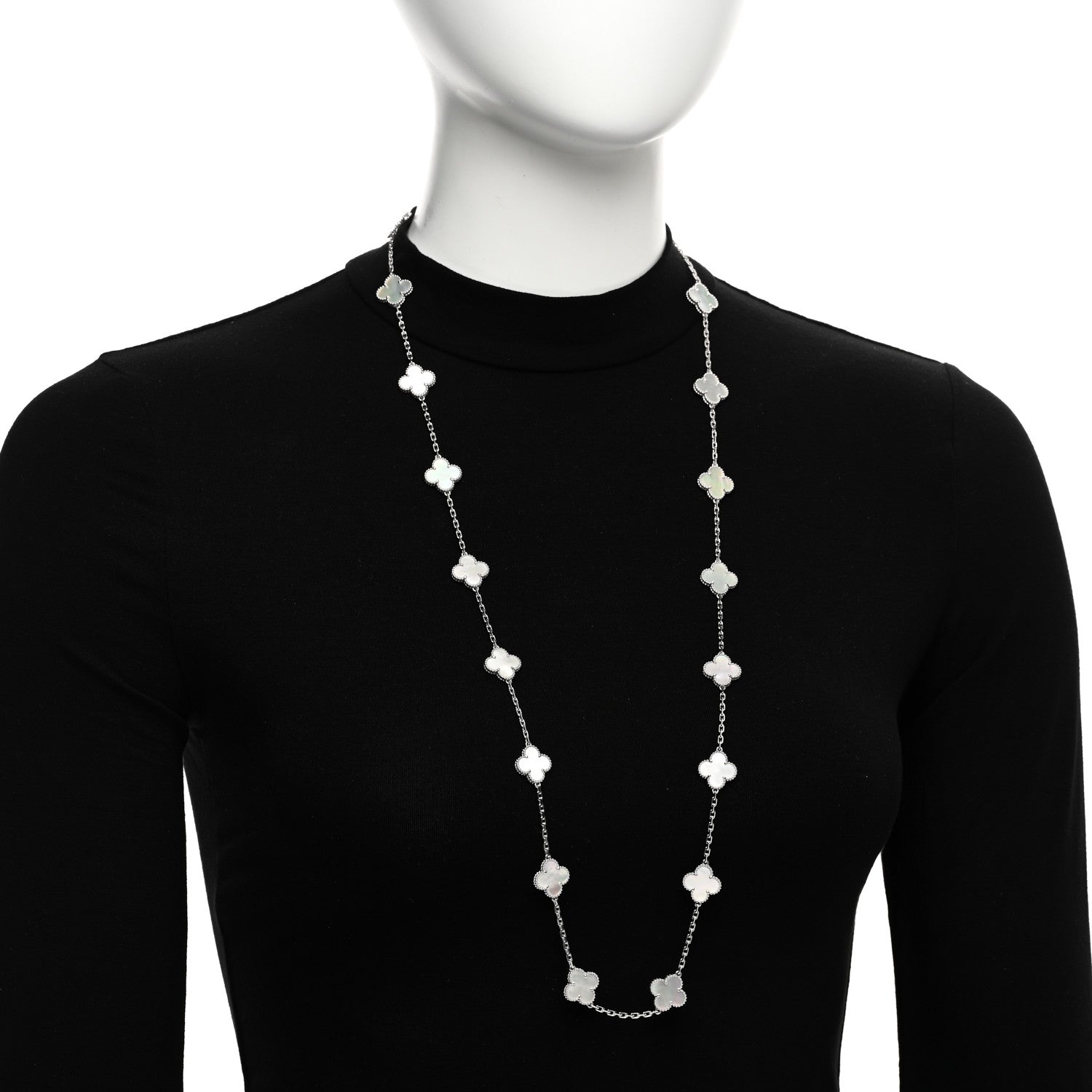 Van Cleef & Arpels 18K White Gold Mother of Pearl 20 Motifs Vintage Alhambra Necklace 2 of 6