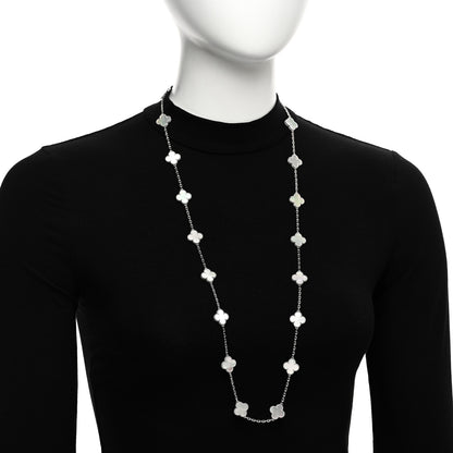 Van Cleef & Arpels 18K White Gold Mother of Pearl 20 Motifs Vintage Alhambra Necklace 2 of 6