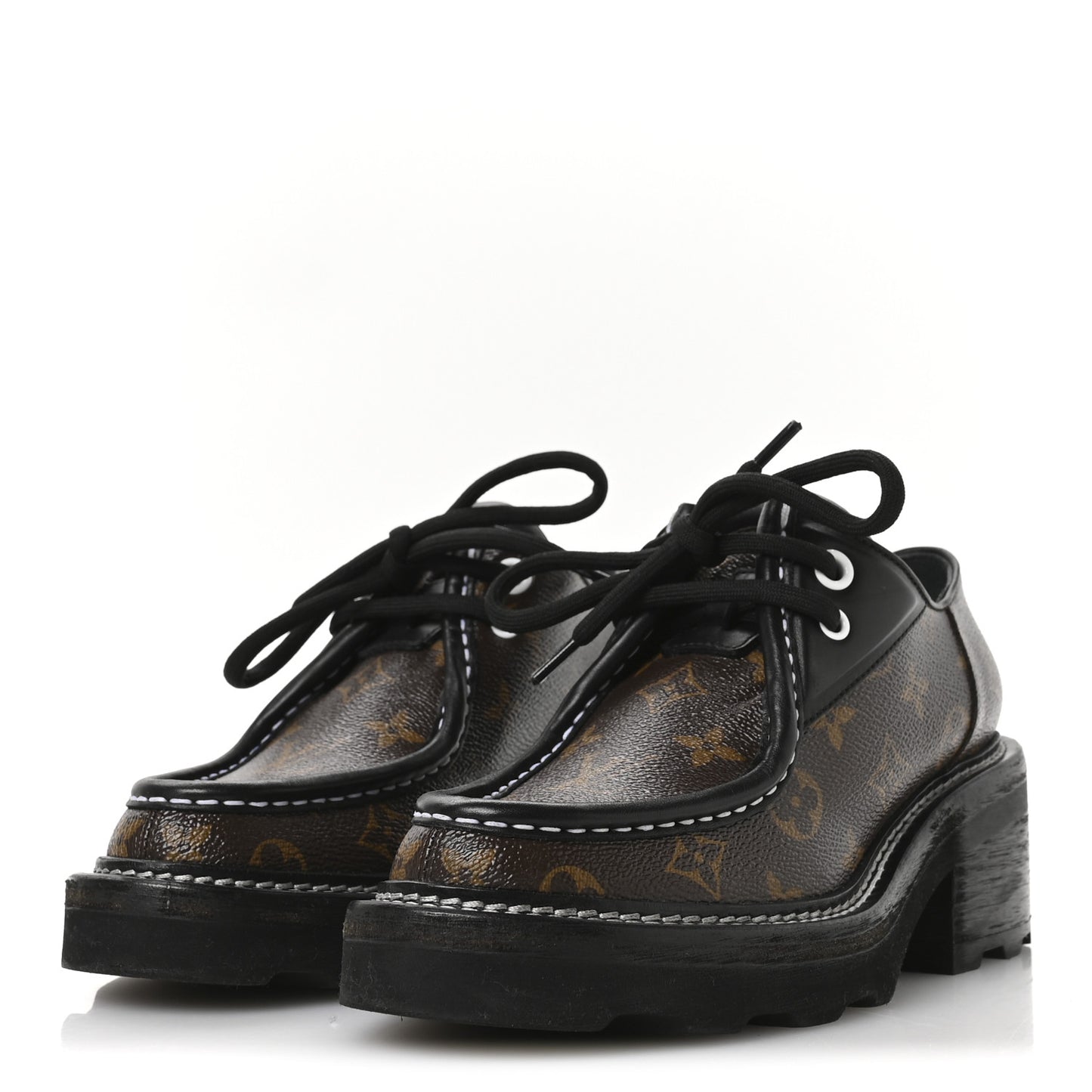 Monogram Calfskin Beaubourg Platform Derby Shoes 38 Brown