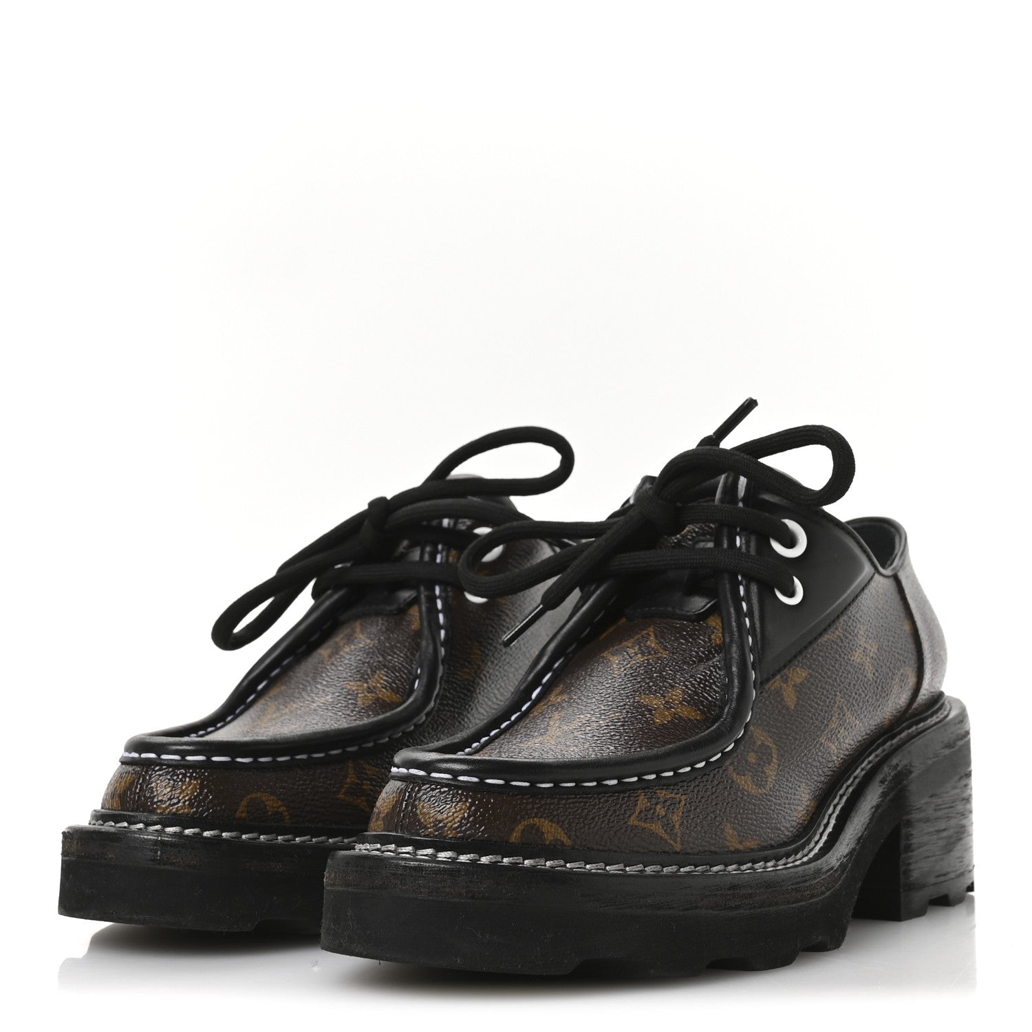 Louis Vuitton Monogram Calfskin Beaubourg Platform Derby Shoes 38 Brown 4 of 9