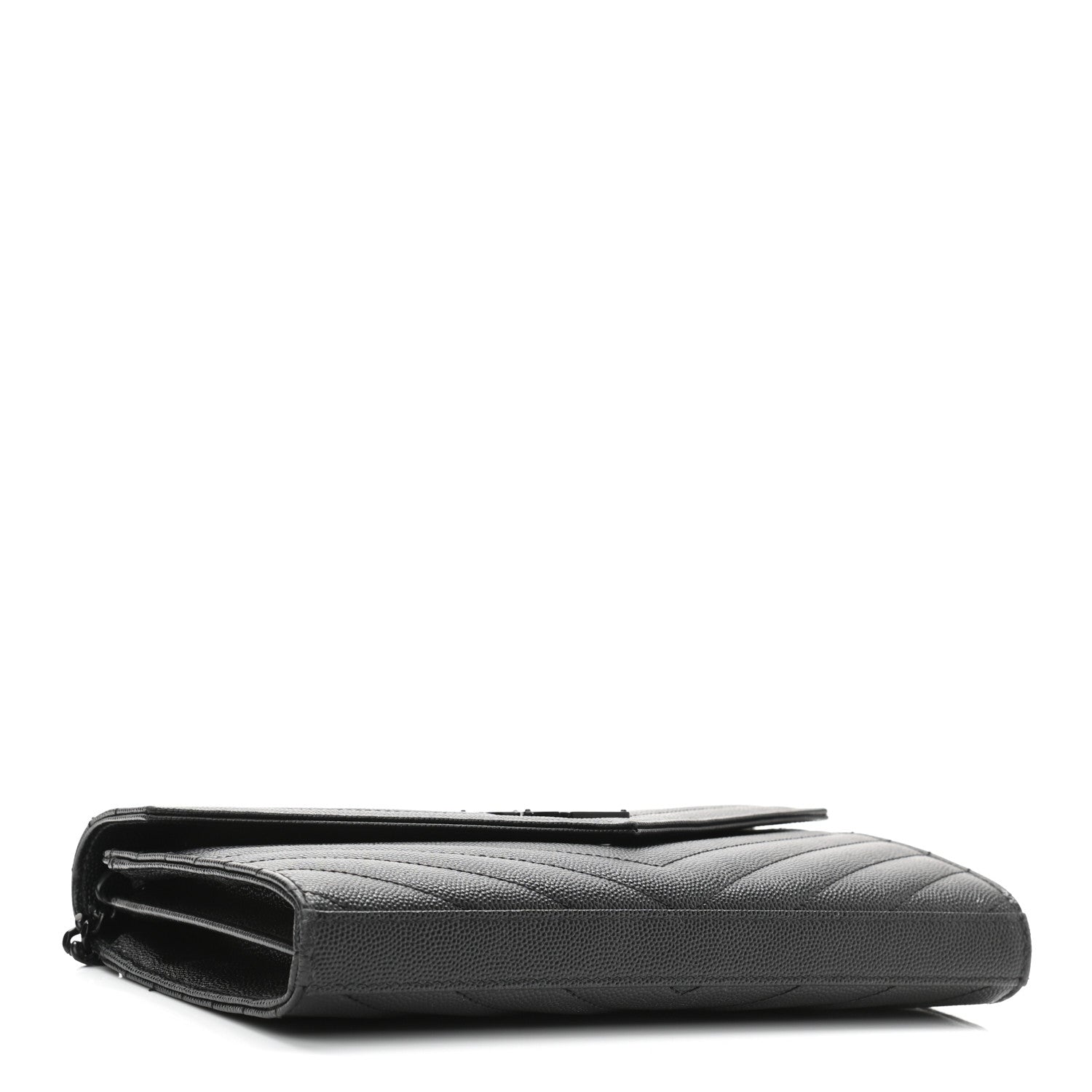 Saint Laurent Grain De Poudre Matelasse Chevron Monogram Chain Wallet Black 4 of 13