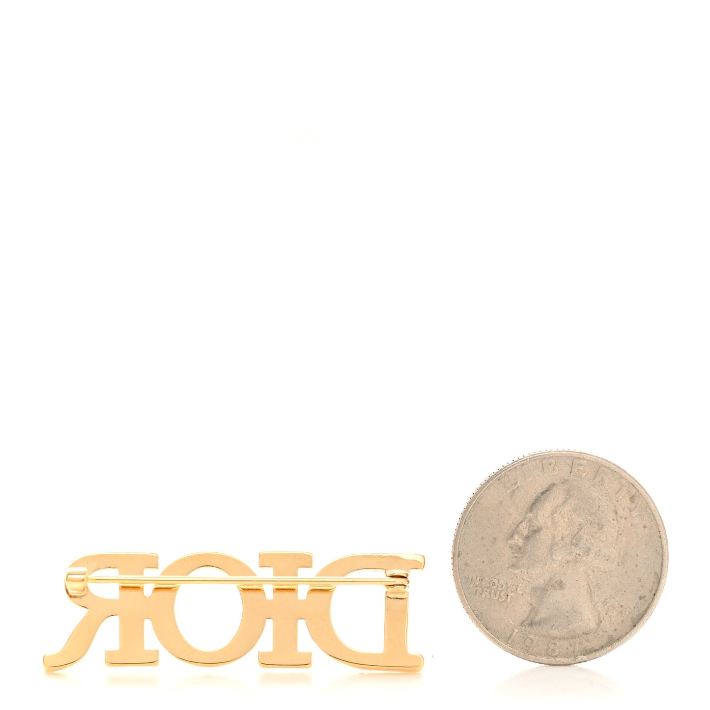 Crystal Dior Logo Brooch Gold