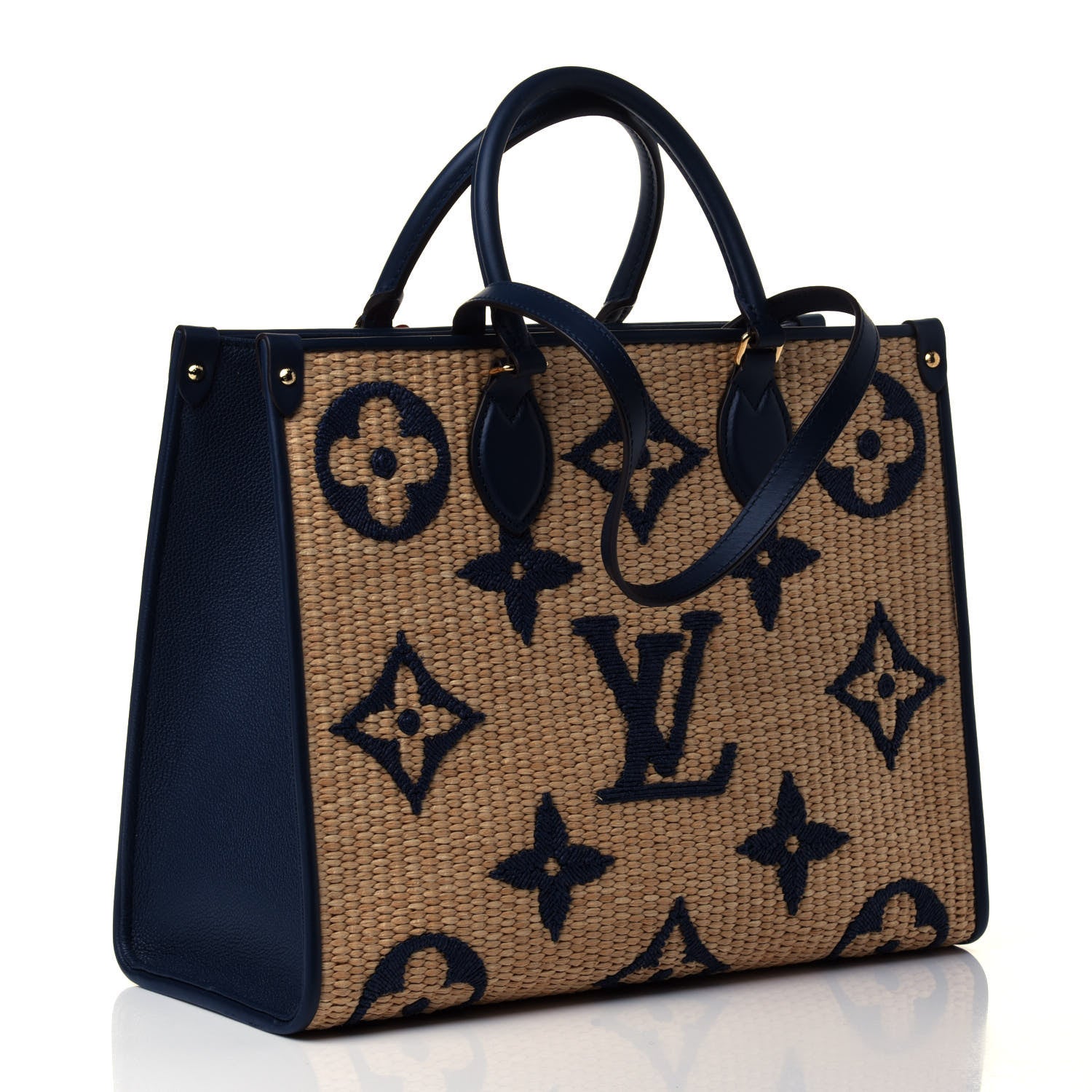 Louis Vuitton Raffia Calfskin Monogram Giant Onthego MM Blue 2 of 4