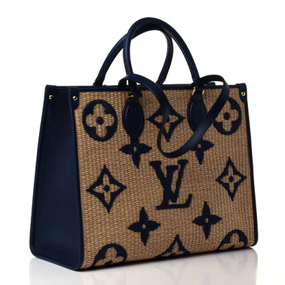 Louis Vuitton Raffia Calfskin Monogram Giant Onthego MM Blue 2 of 4