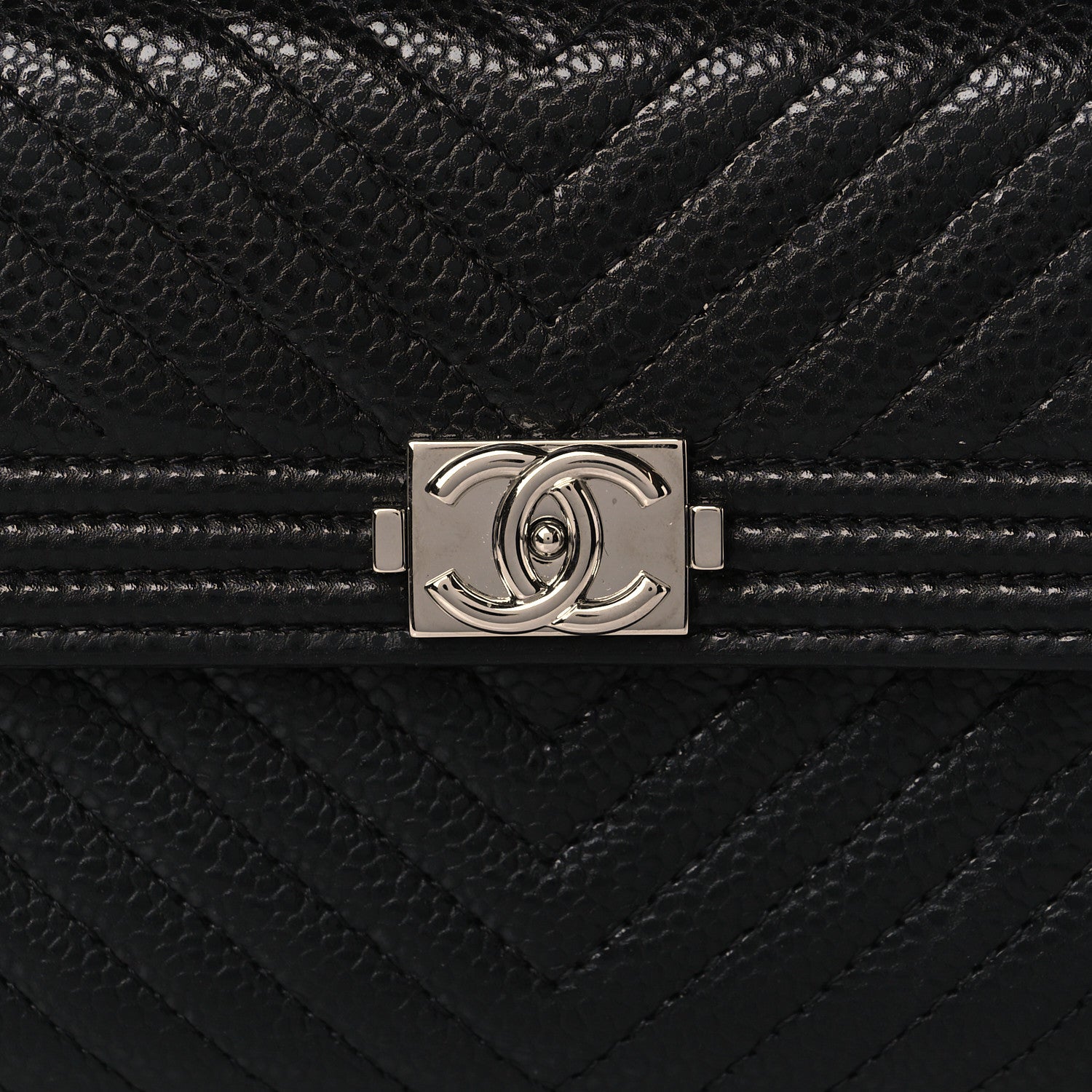 Chanel Caviar Chevron Quilted Medium Boy Flap Wallet Black 8 of 9