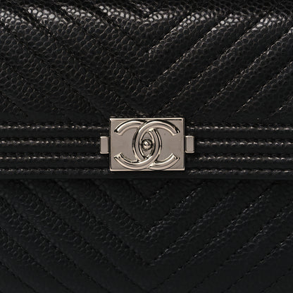 Chanel Caviar Chevron Quilted Medium Boy Flap Wallet Black 8 of 9