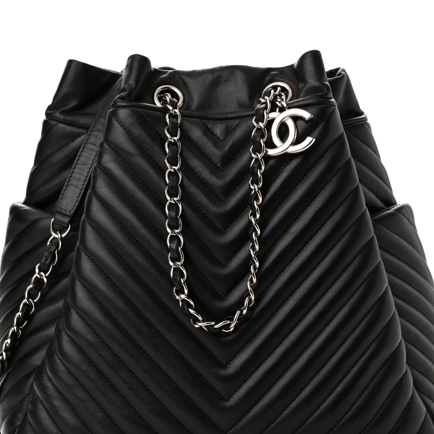 Lambskin Chevron Large Urban Spirit Drawstring Bag Black
