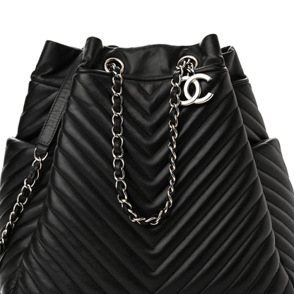 Chanel Lambskin Chevron Large Urban Spirit Drawstring Bag Black 8 of 10