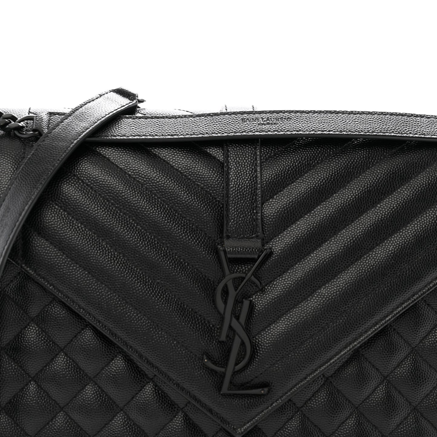 Grain De Poudre Textured Mixed Matelasse Large Triquilt Monogram Monochrome Satchel Black