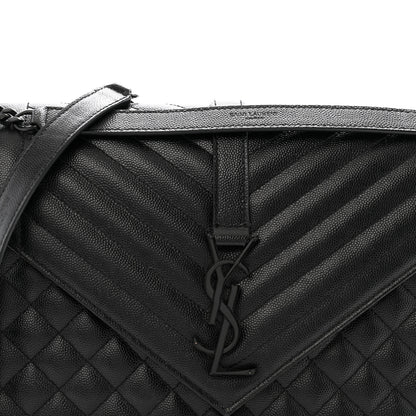 Saint Laurent Grain De Poudre Textured Mixed Matelasse Large Triquilt Monogram Monochrome Satchel Black 7 of 11