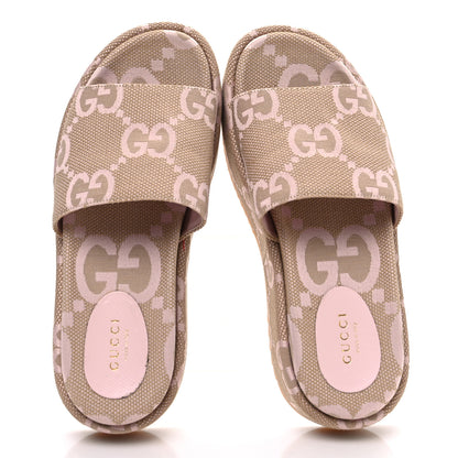 Gucci Monogram Jumbo GG Angelina Platform 55mm Slide Sandals 37 Beige Perfect Pink 2 of 10