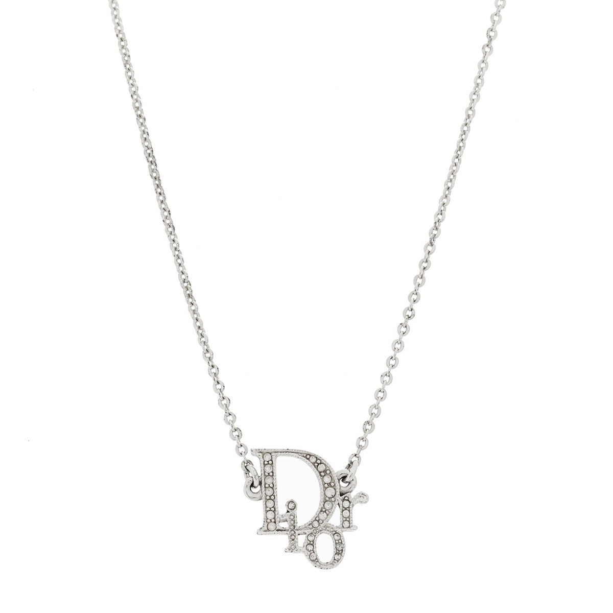 Metal Crystal Logo Choker Necklace Silver