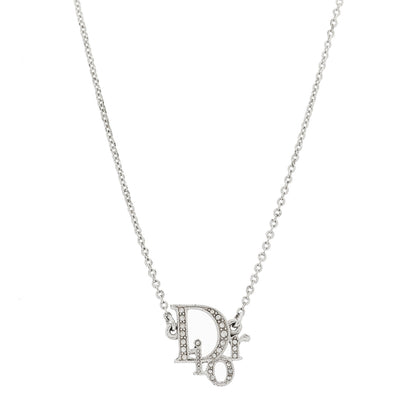 Christian Dior Metal Crystal Logo Choker Necklace Silver 1 of 5