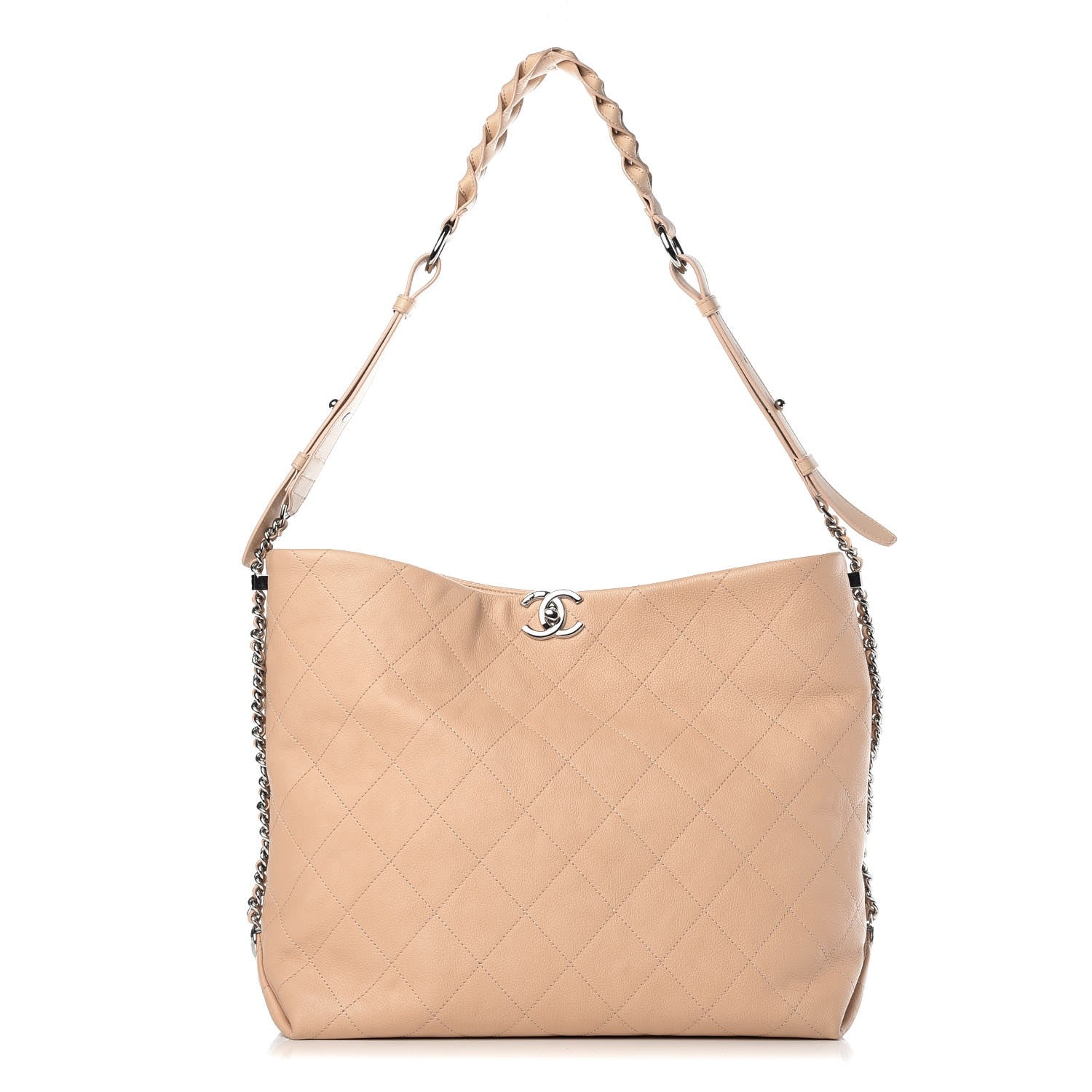 Chanel Grained Calfskin Stitched Medium Braided With Style Hobo Beige 1 of 8