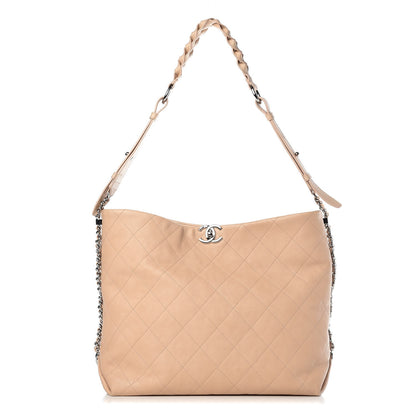 Chanel Grained Calfskin Stitched Medium Braided With Style Hobo Beige 1 of 8