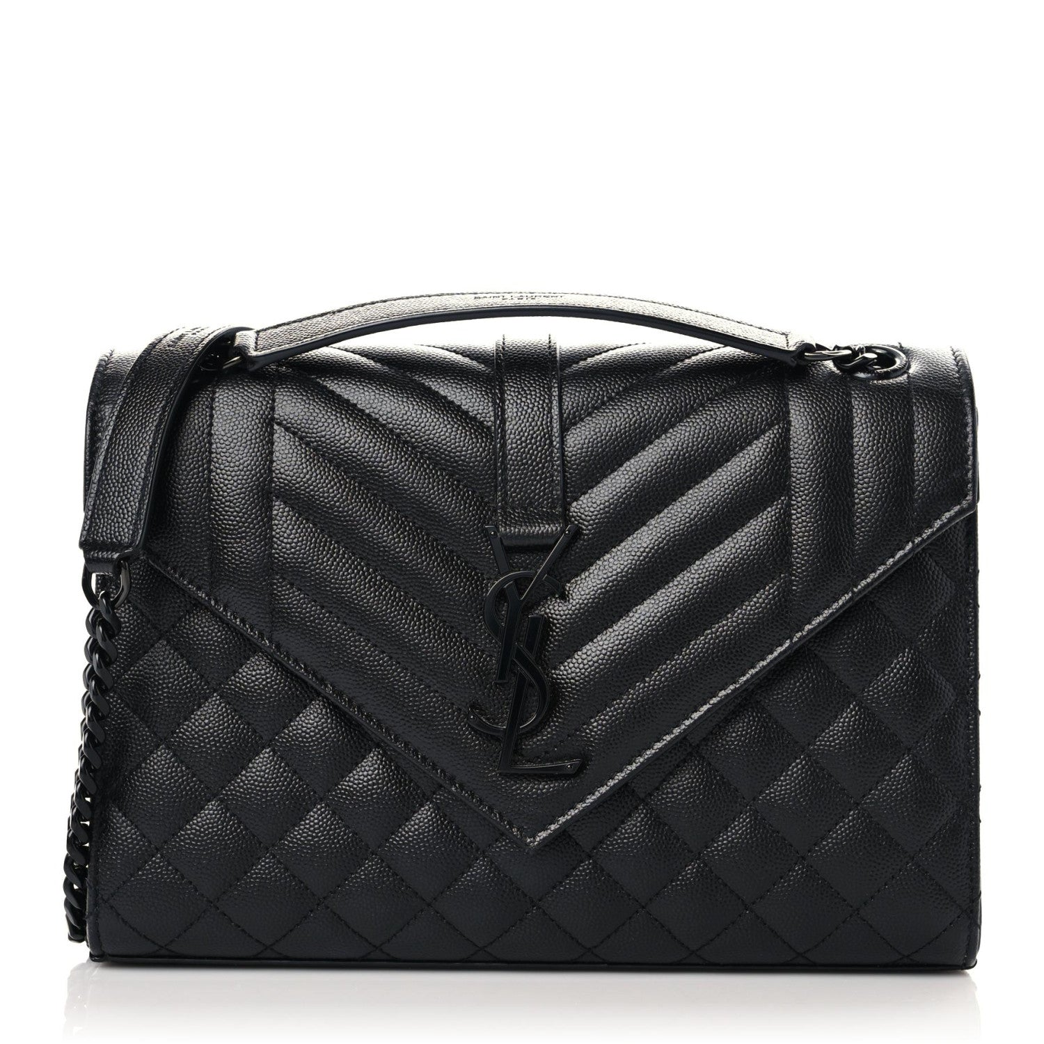 Saint Laurent Grain De Poudre Textured Mixed Matelasse Triquilt Medium Monogram Satchel Black 1 of 9
