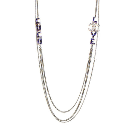 Chanel Baguette Crystal Coco Love CC Long Necklace Silver Purple 1 of 6