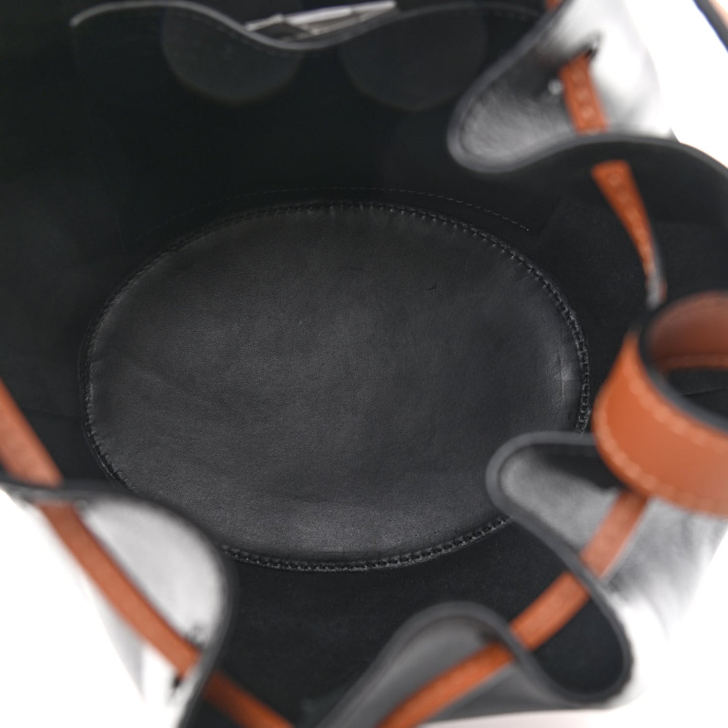 Calfskin Balloon Bucket Bag Black Tan