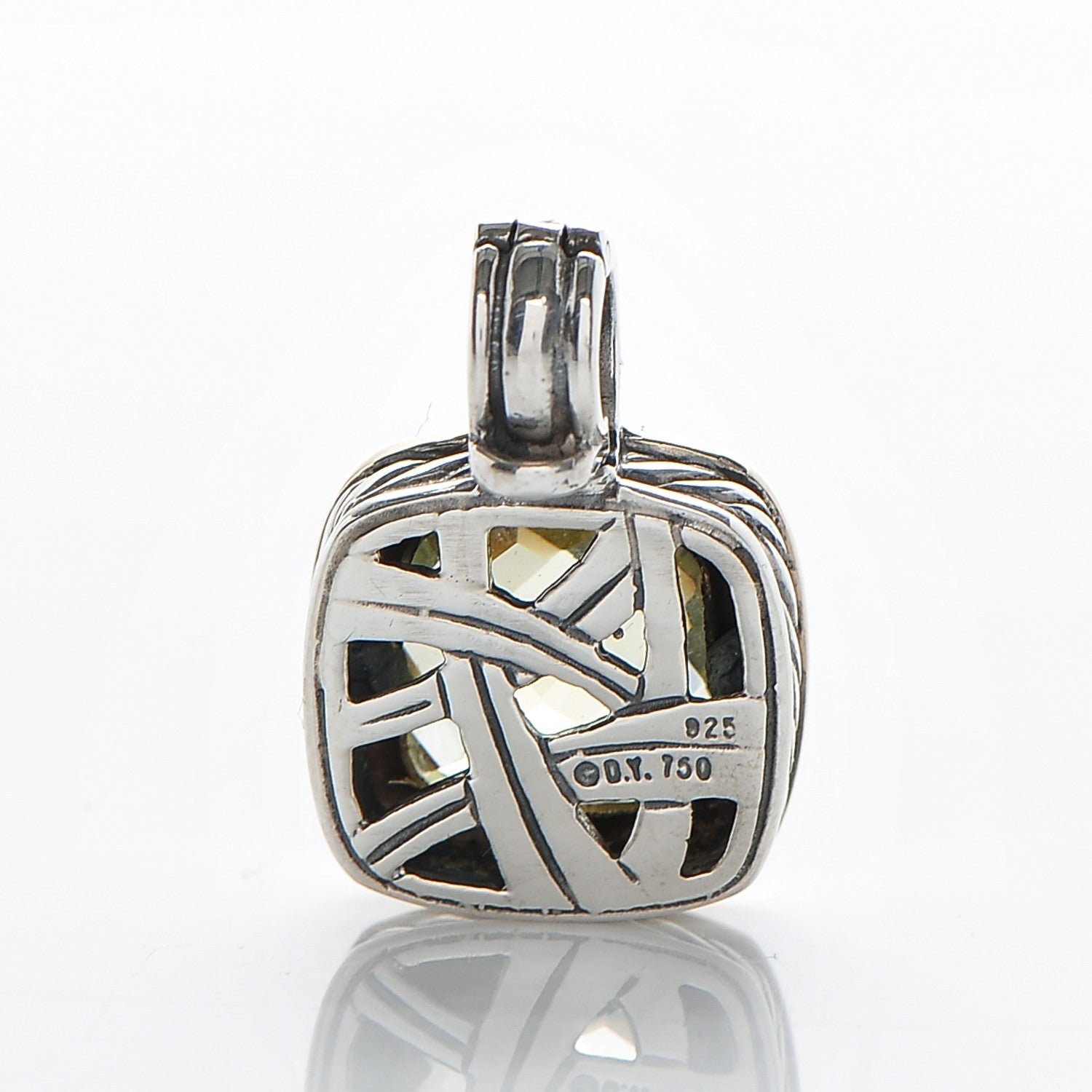 David Yurman Sterling Silver 18K Yellow Gold Lemon Citrine 11mm Albion Enhancer Pendant 3 of 4