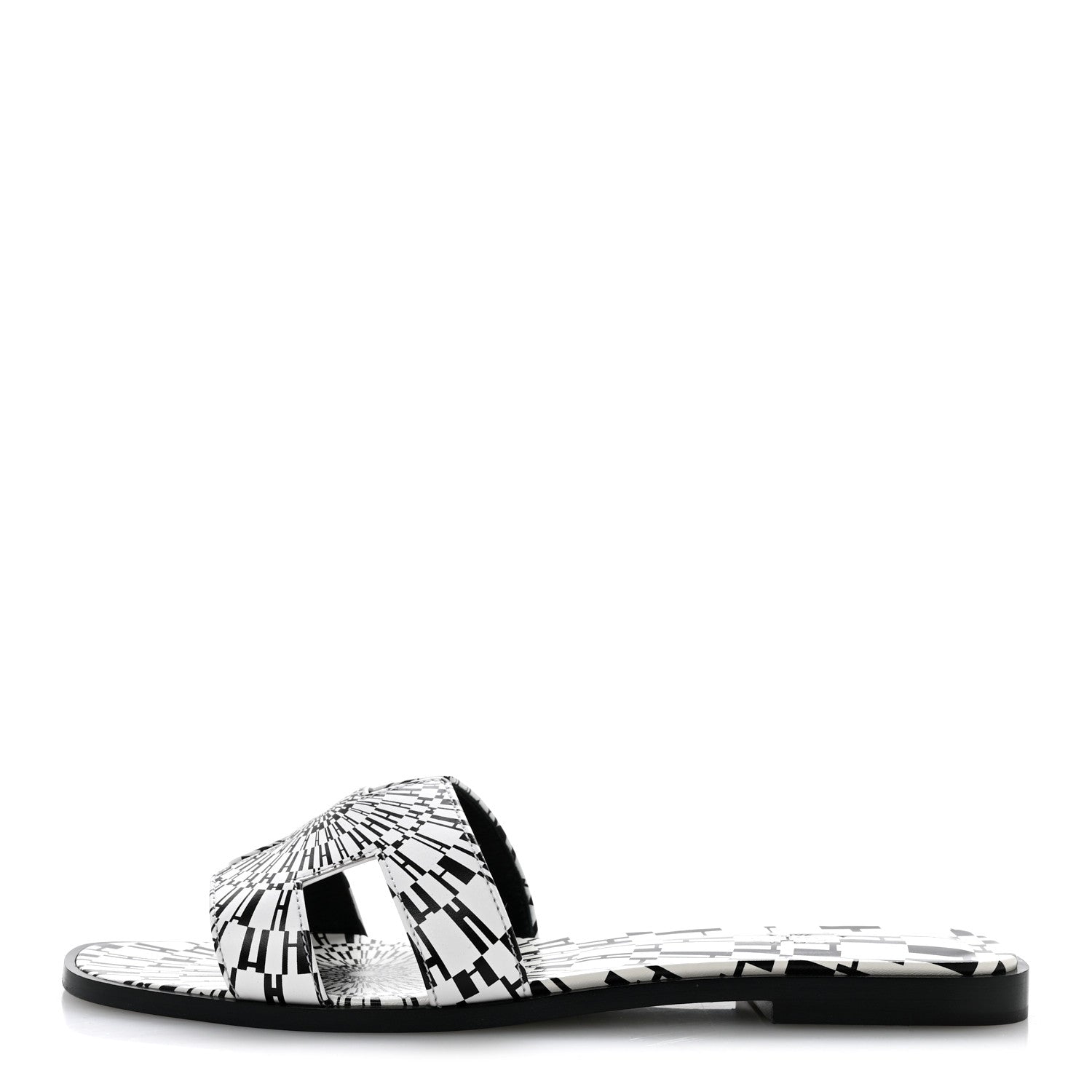 Hermes Calfskin Printed Op'H Oran Sandals 40.5 Black White 1 of 10