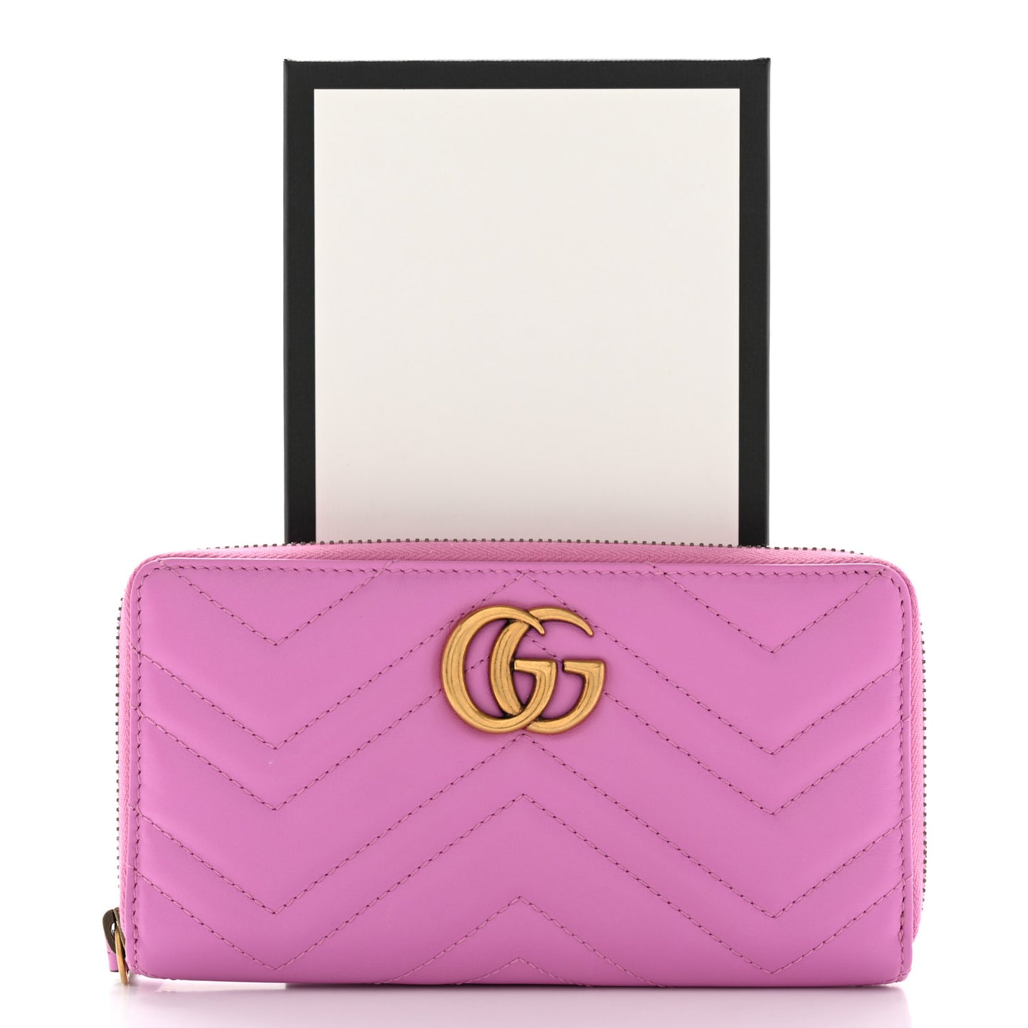 Calfskin Matelasse GG Marmont Zip Around Wallet Candy Mousse