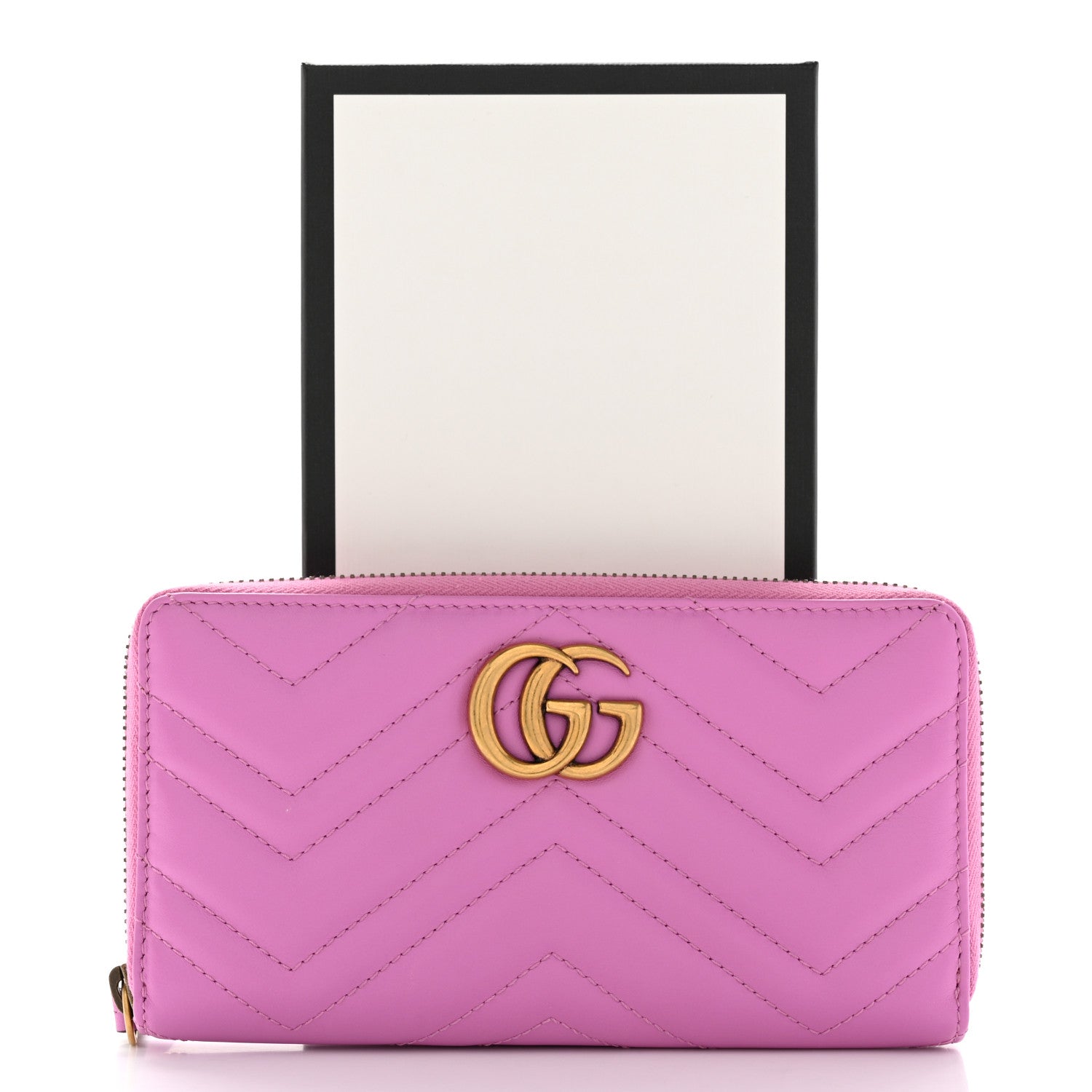 Gucci Calfskin Matelasse GG Marmont Zip Around Wallet Candy Mousse 9 of 9