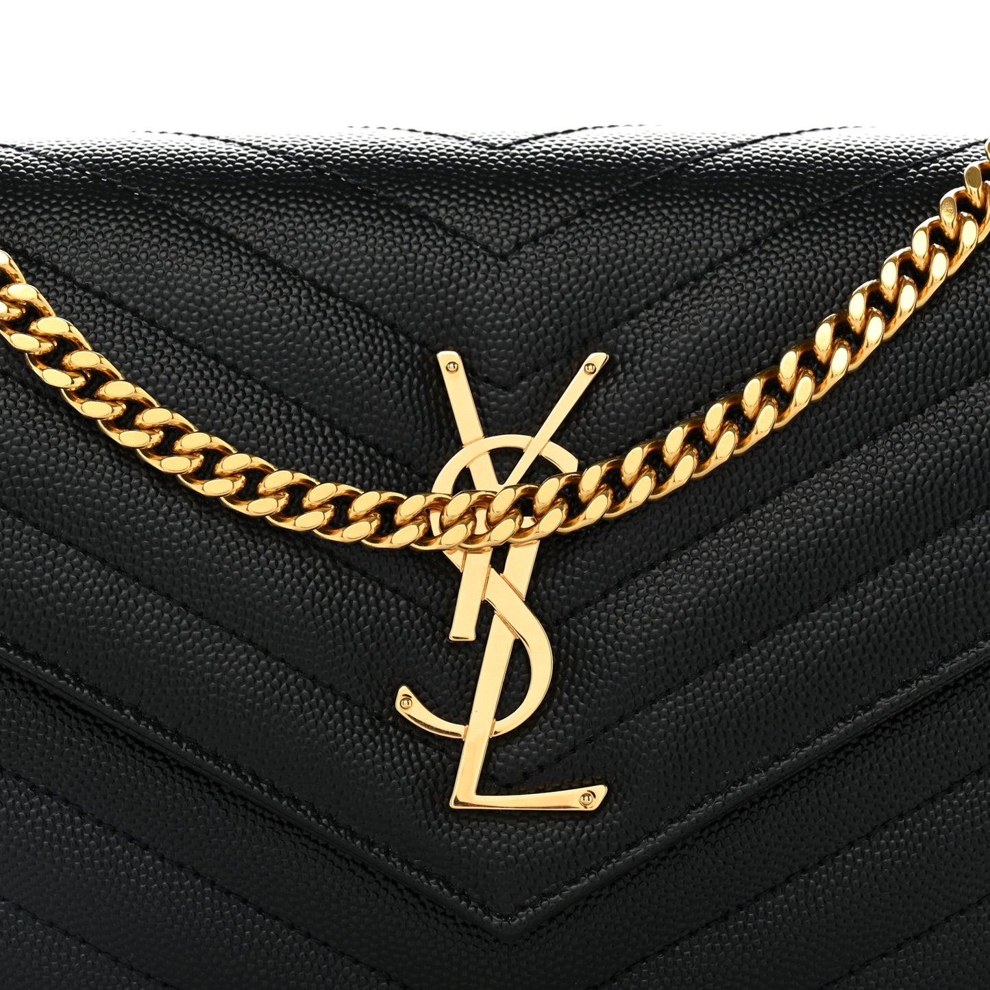 Grain De Poudre Matelasse Chevron Monogram Chain Wallet Black