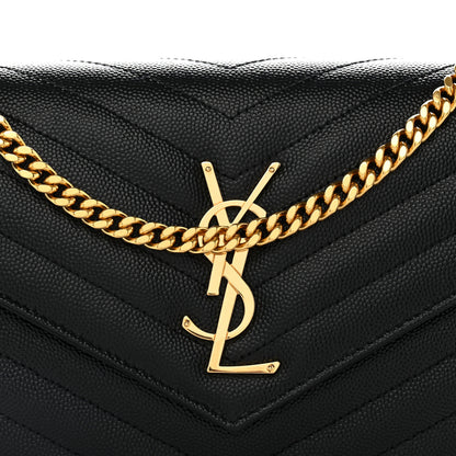 Saint Laurent Grain De Poudre Matelasse Chevron Monogram Chain Wallet Black 8 of 11