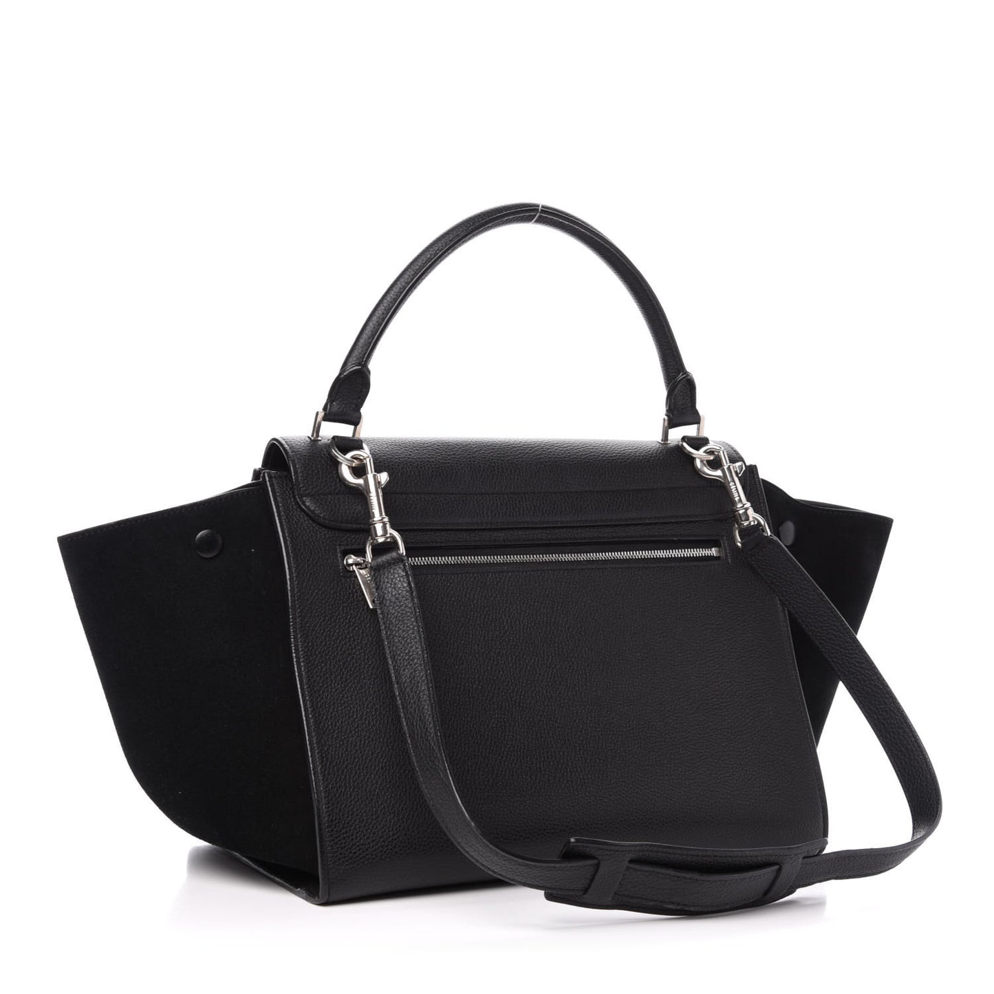 Drummed Calfskin Suede Medium Trapeze Black