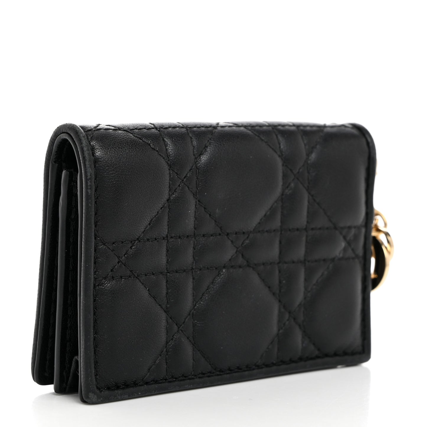 Lambskin Cannage Small Lady Dior Flap Card Holder Black