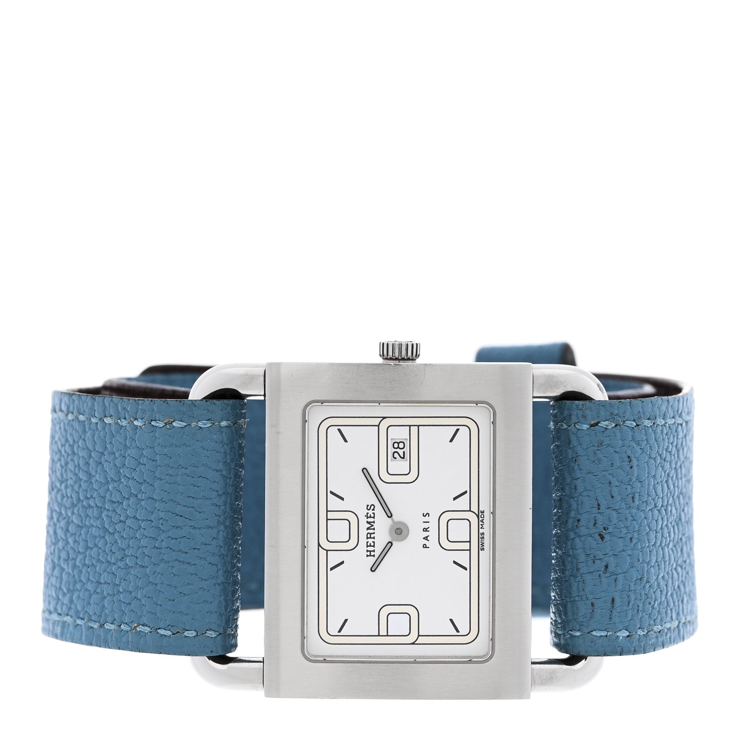 Hermes Stainless Steel Chevre Mysore 31mm Barenia Belt Quartz Watch Blue Jean 2 of 5