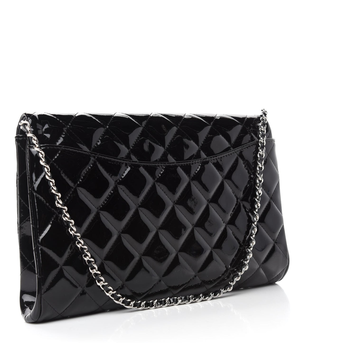 Patent Quilted Clutch with Chain Flap Black