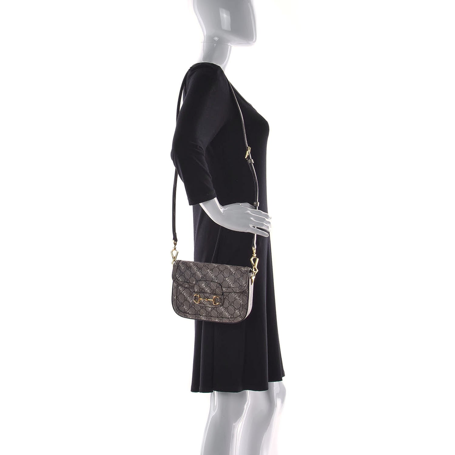 Gucci X BALENCIAGA GG Supreme Monogram Logo Print Horsebit 1955 Shoulder Bag Beige Ebony 2 of 9