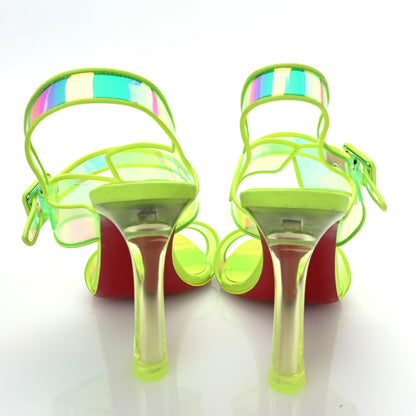 Christian Louboutin Iridescent PVC Loubi Duniss 100 Slingback Sandals 36 Fluo Yellow 5 of 12