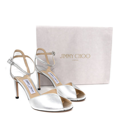 Jimmy Choo Metallic Nappa Sacora 85 Sandals 38.5 Silver 10 of 10